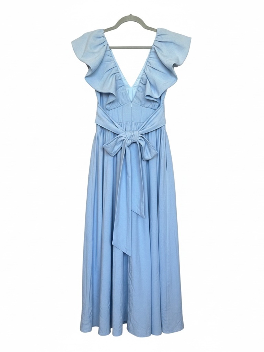 Endless Rose Powder Blue Ruffle Sleeve Maxi Dress Size S NWOT Tie Waist Pockets - Picture 2 of 12